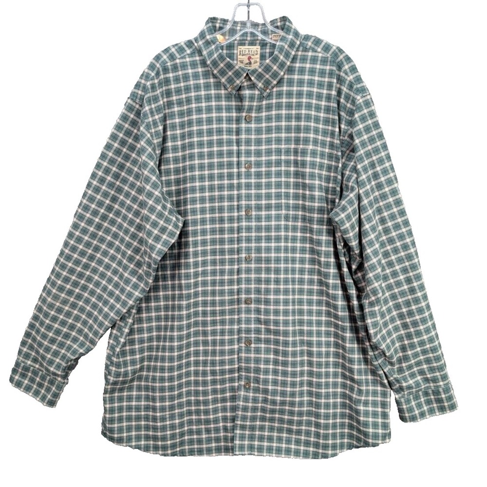 Red Head Flannel Shirt Men's 2XLT Green Long Slv Button Down Plaid Preppy Cotton